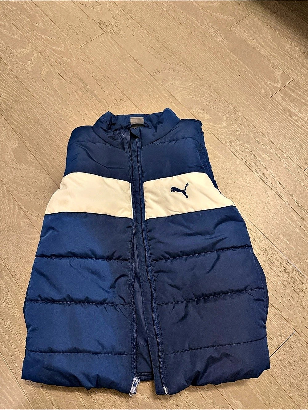 Puma Color Block Puffer Vest in Blue & White Size Medium